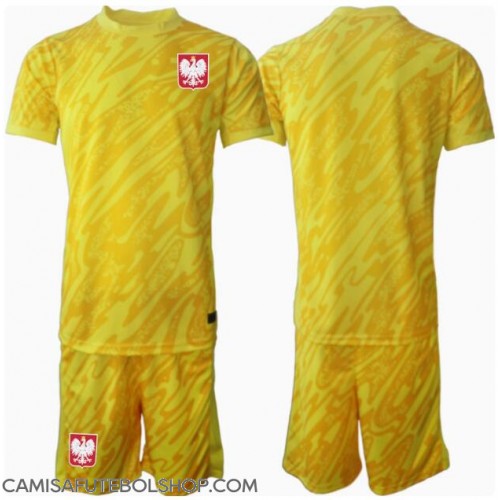Camisa de time de futebol Polónia Goleiro Replicas 1º Equipamento Infantil Europeu 2024 Manga Curta (+ Calças curtas)